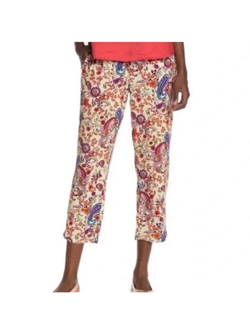 Catherine Malandrino Colorful Paisley Pull On Relaxed Crop Pants Size Medium